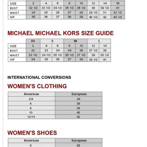 michael kors guide des tailles